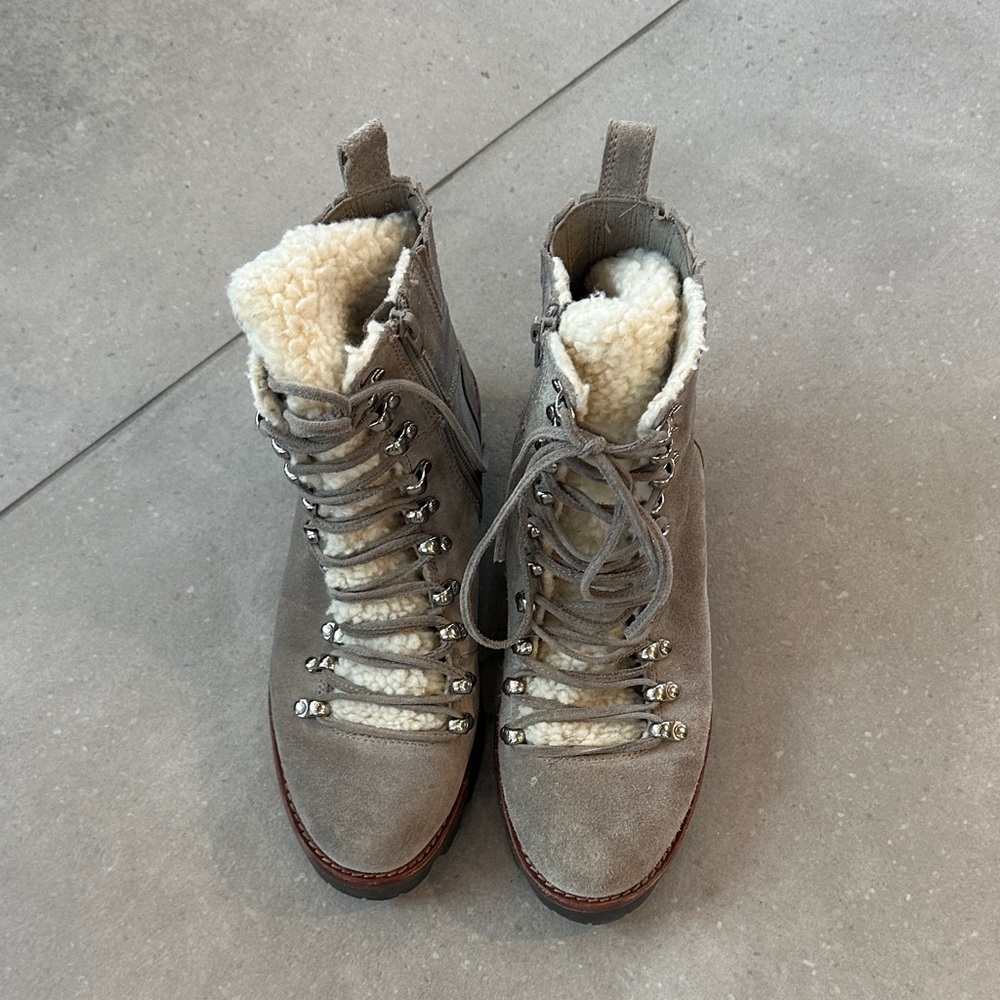 Jeffrey Campbell Tan/Gray Shearling-Lined Women's Boots